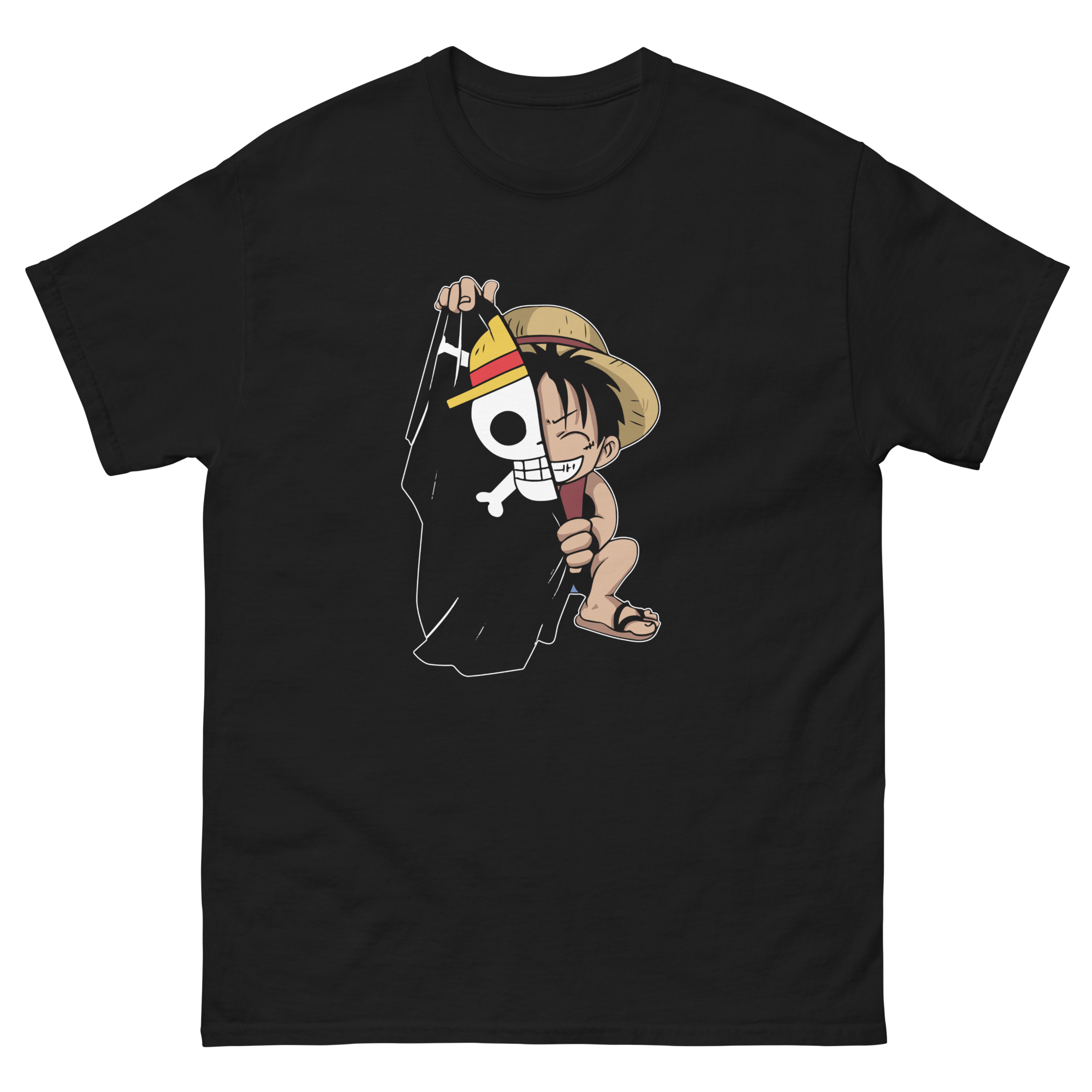 camiseta negra hombre luffy