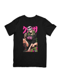 Camiseta Chica Anime con Máscara de Calavera y Pelo Verde