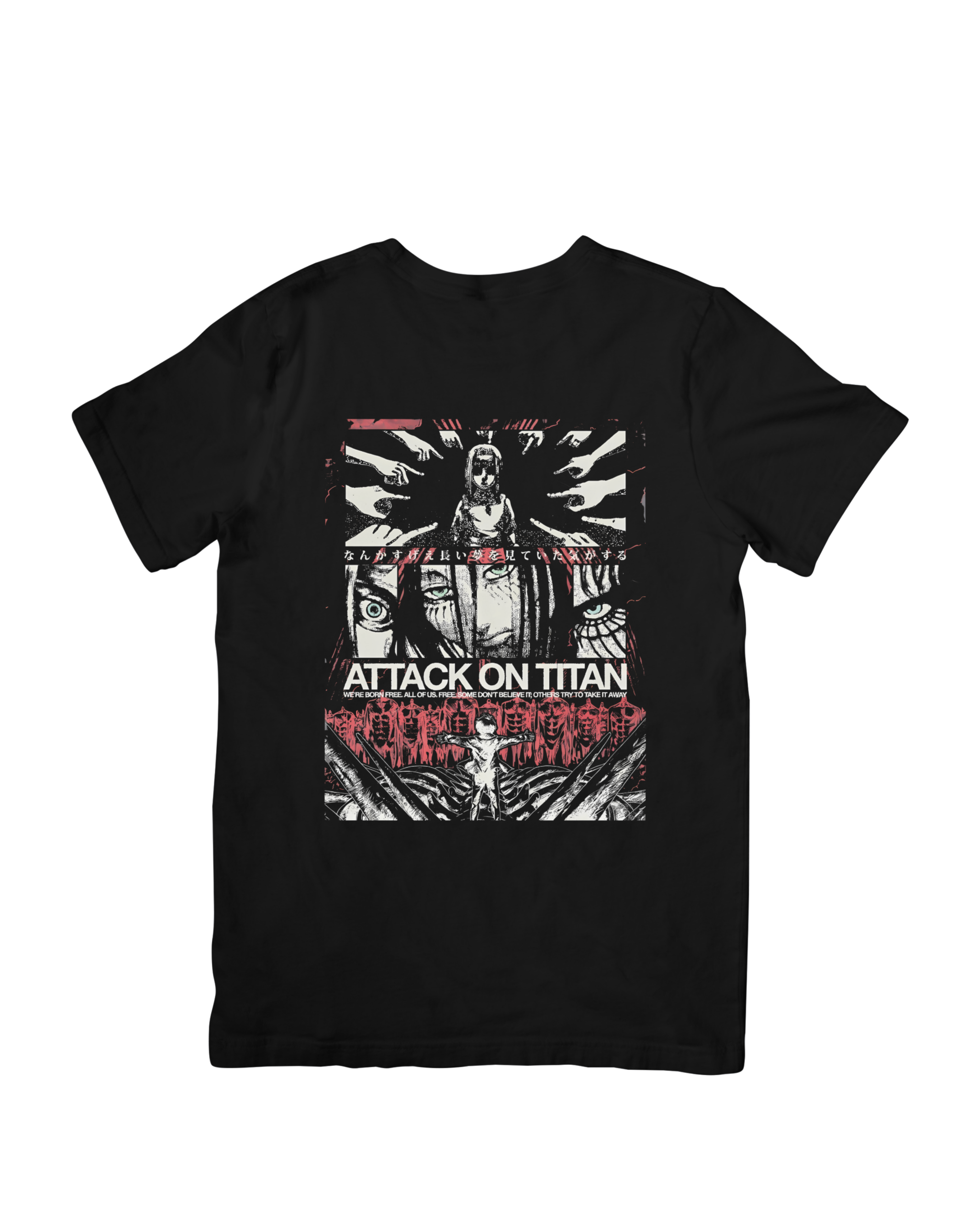 Camiseta negra de ttack on Titan / Shingeki no Kyojin con diseño de Eren Yeager y titanes