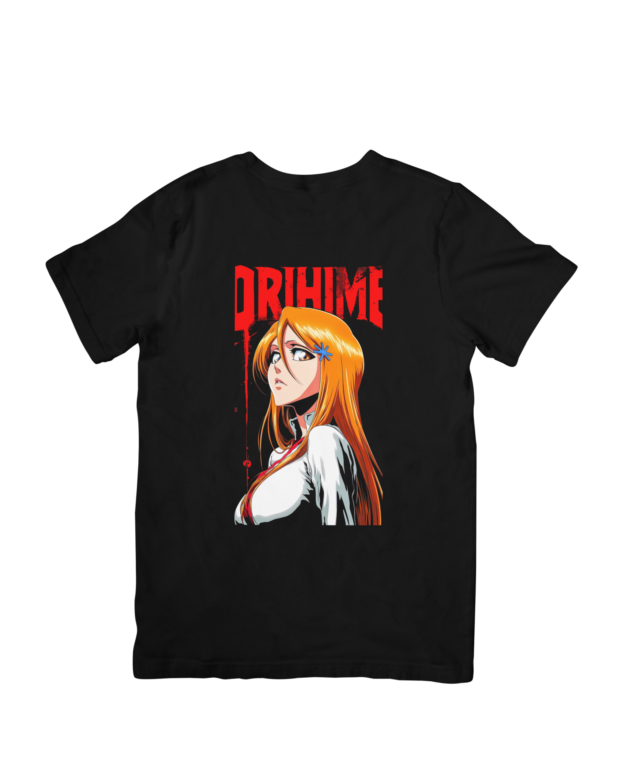 camiseta negra bleach con diseño de orihime inoue